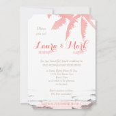 Beach Wedding Invite Coral Palm Trees Wood Kaart (Achterkant)