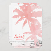 Beach Wedding Invite Coral Palm Trees Wood Kaart (Voorkant / Achterkant)