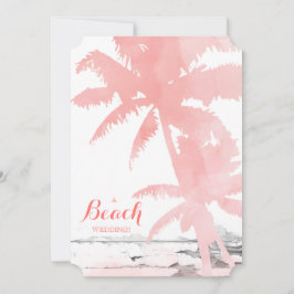 Beach Wedding Invite Coral Palm Trees Wood Kaart