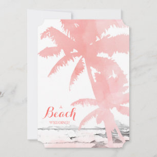 Beach Wedding Invite Coral Palm Trees Wood Kaart