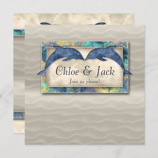 Beach Wedding Invite Dolphin Luau Party Nautical Kaart (Voorkant / Achterkant)