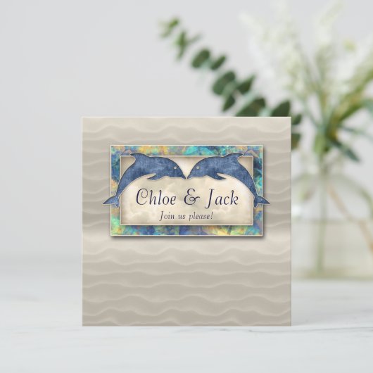 Beach Wedding Invite Dolphin Luau Party Nautical Kaart (Staand voorkant)