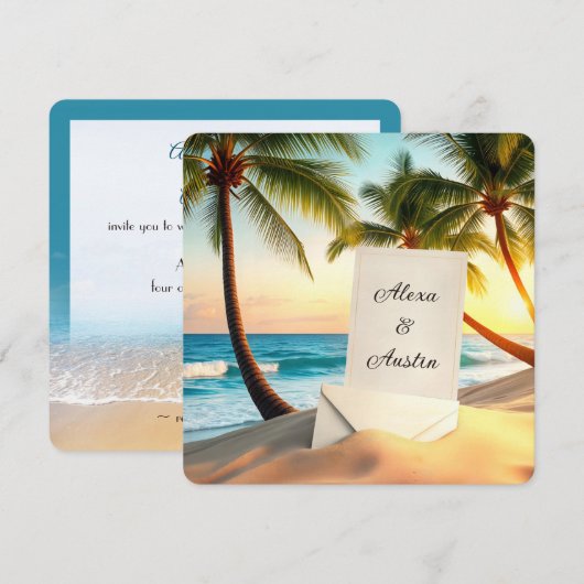 Beach Wedding Invite Kaart (Voorkant / Achterkant)