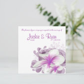 Beach Wedding Invite Plumeria Flower Paars White Kaart (Staand voorkant)