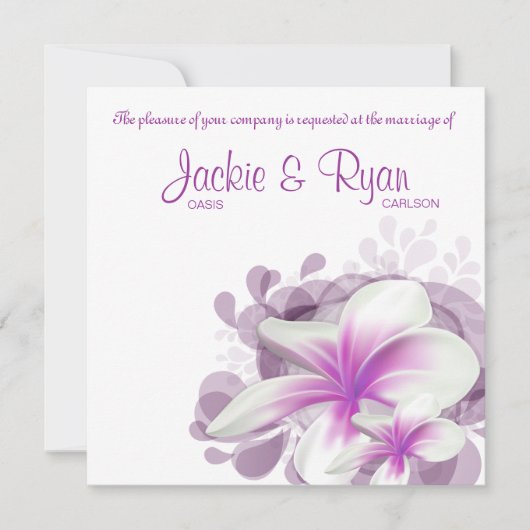 Beach Wedding Invite Plumeria Flower Paars White Kaart (Voorkant)