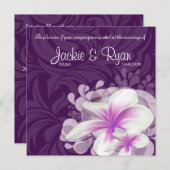 Beach Wedding Invite Plumeria Flower Paarse Leaves Kaart (Voorkant / Achterkant)