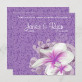 Beach Wedding Invite Plumeria Flower Paarse Swirls Kaart (Voorkant / Achterkant)