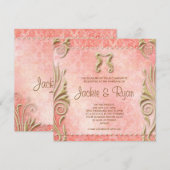 Beach Wedding Invite Seahorse  Coral Gold Kaart (Voorkant / Achterkant)
