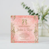 Beach Wedding Invite Seahorse  Coral Gold Kaart (Staand voorkant)