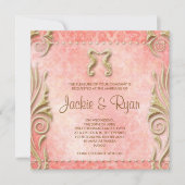 Beach Wedding Invite Seahorse  Coral Gold Kaart (Voorkant)