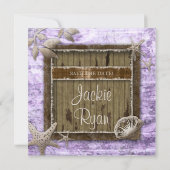 Beach Wedding Invite Seashell Paars hout Save The Date (Achterkant)