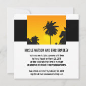 Beach Wedding Inviting Sunset Palm Trees Kaart (Voorkant)