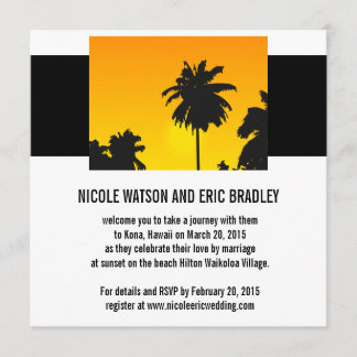 Beach Wedding Inviting Sunset Palm Trees Kaart