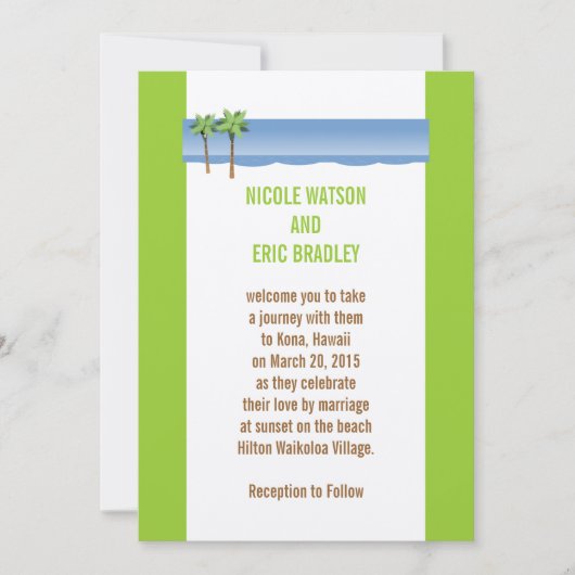 Beach Wedding Invitting Palm Trees Cream Green Kaart (Voorkant)