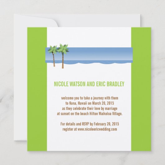 Beach Wedding Invitting Palm Trees Cream Green Kaart (Voorkant)