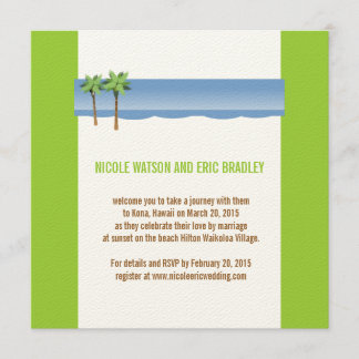 Beach Wedding Invitting Palm Trees Cream Green Kaart
