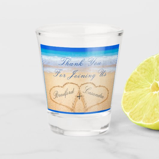 Beach Wedding Keepomwille Hearts in zand Shot Glas (Voorkant)