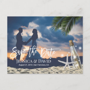 Beach Wedding Message in a Bottle Save the Date Aankondigingskaart