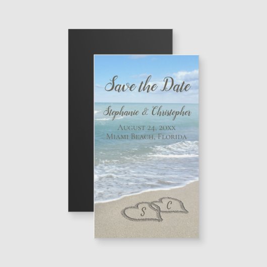 Beach Wedding Monogram Harten zand (Voorkant / Achterkant)