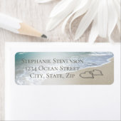 Beach Wedding Monogram Harten zand Etiket (Insitu)
