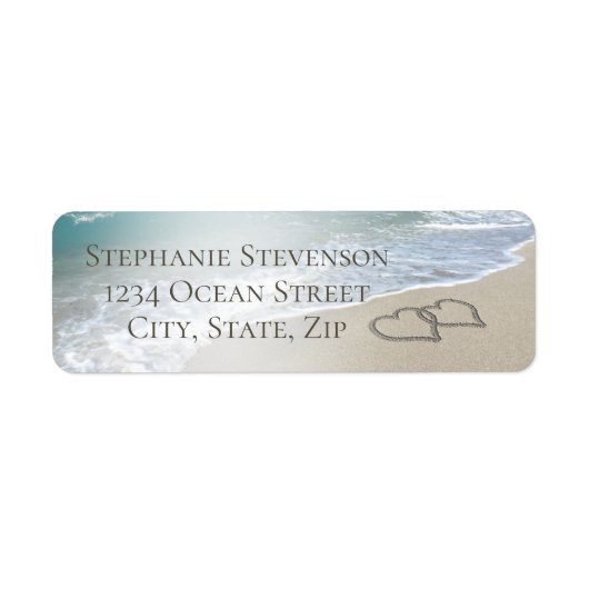 Beach Wedding Monogram Harten zand Etiket (Voorkant)