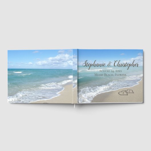 Beach Wedding Monogram Harten zand Gastenboek (Volledig)