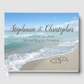 Beach Wedding Monogram Harten zand Gastenboek (Voorkant)