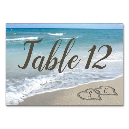 Beach Wedding Monogram Harten zand Kaart (Achterkant)