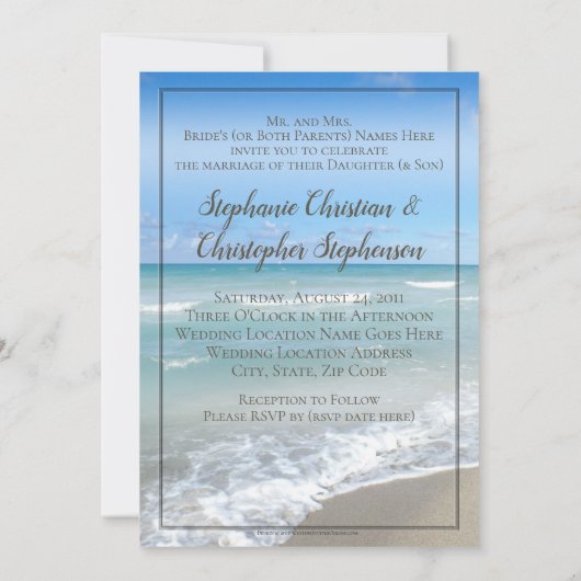 Beach Wedding Monogram Harten zand Kaart (Achterkant)