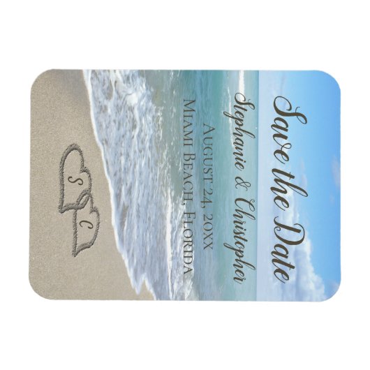 Beach Wedding Monogram Harten zand Magneet (Horizontaal)