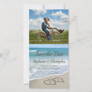 Beach Wedding Monogram Harten zand Save The Date
