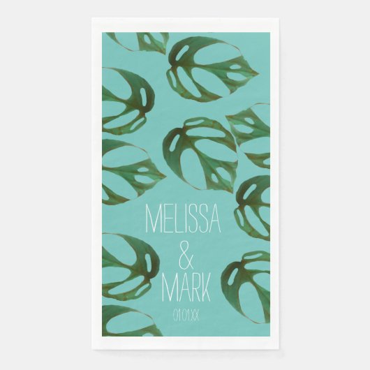 Beach Wedding Monstera Couples Name Servet (Voorkant)