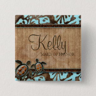 Beach Wedding Name Tag Button Luau Turtles