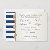 Beach Wedding Navy Rope, Hearts, Stripes Invitatio Kaart (Voorkant)