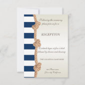 Beach Wedding Navy Rope, Hearts, Stripes Reception Kaart (Voorkant)