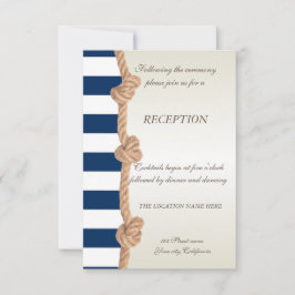Beach Wedding Navy Rope, Hearts, Stripes Reception Kaart
