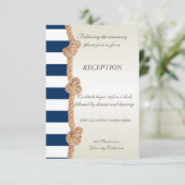 Beach Wedding Navy Rope, Hearts, Stripes Reception Kaart (Staand voorkant)