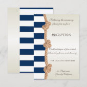 Beach Wedding Navy Rope, Hearts, Stripes Reception Kaart (Voorkant / Achterkant)