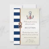 Beach Wedding Navy Rope, Striped Reception Kaart (Voorkant)
