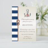 Beach Wedding Navy Rope, Striped Reception Kaart (Staand voorkant)