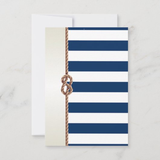 Beach Wedding Navy Rope, Striped Reception Kaart (Achterkant)