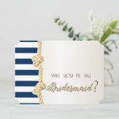 Beach Wedding, Navy Rope, Stripes Bridesmaid Kaart (Staand voorkant)