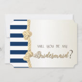 Beach Wedding, Navy Rope, Stripes Bridesmaid Kaart (Voorkant)