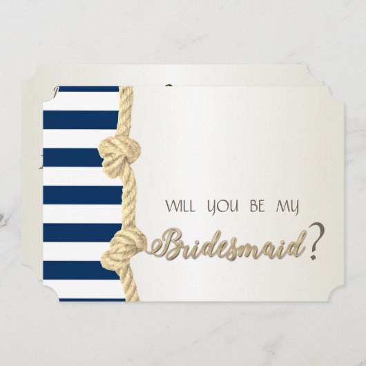 Beach Wedding, Navy Rope, Stripes Bridesmaid Kaart (Voorkant / Achterkant)