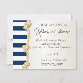 Beach Wedding Navy Rope, Stripes Rehearsal Dinner Kaart