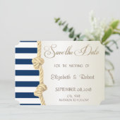 Beach Wedding, Navy Rope, Stripes Save the Date (Staand voorkant)