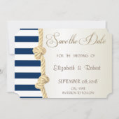 Beach Wedding, Navy Rope, Stripes Save the Date (Voorkant)