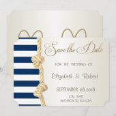 Beach Wedding, Navy Rope, Stripes Save the Date (Voorkant / Achterkant)