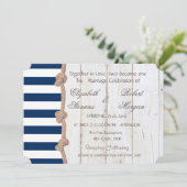 Beach Wedding Navy Rope , Stripes , uitnodiging vo (Staand voorkant)