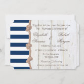 Beach Wedding Navy Rope , Stripes , uitnodiging vo (Voorkant)